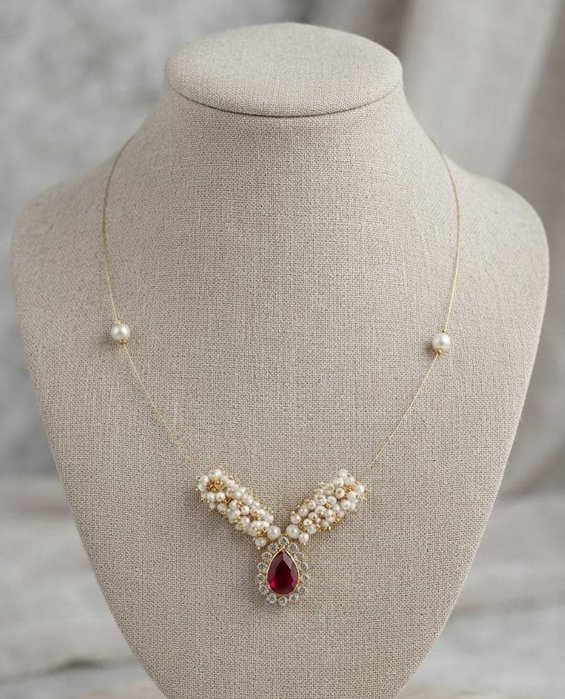 Manchaha Gold Wire Maroon Necklace
