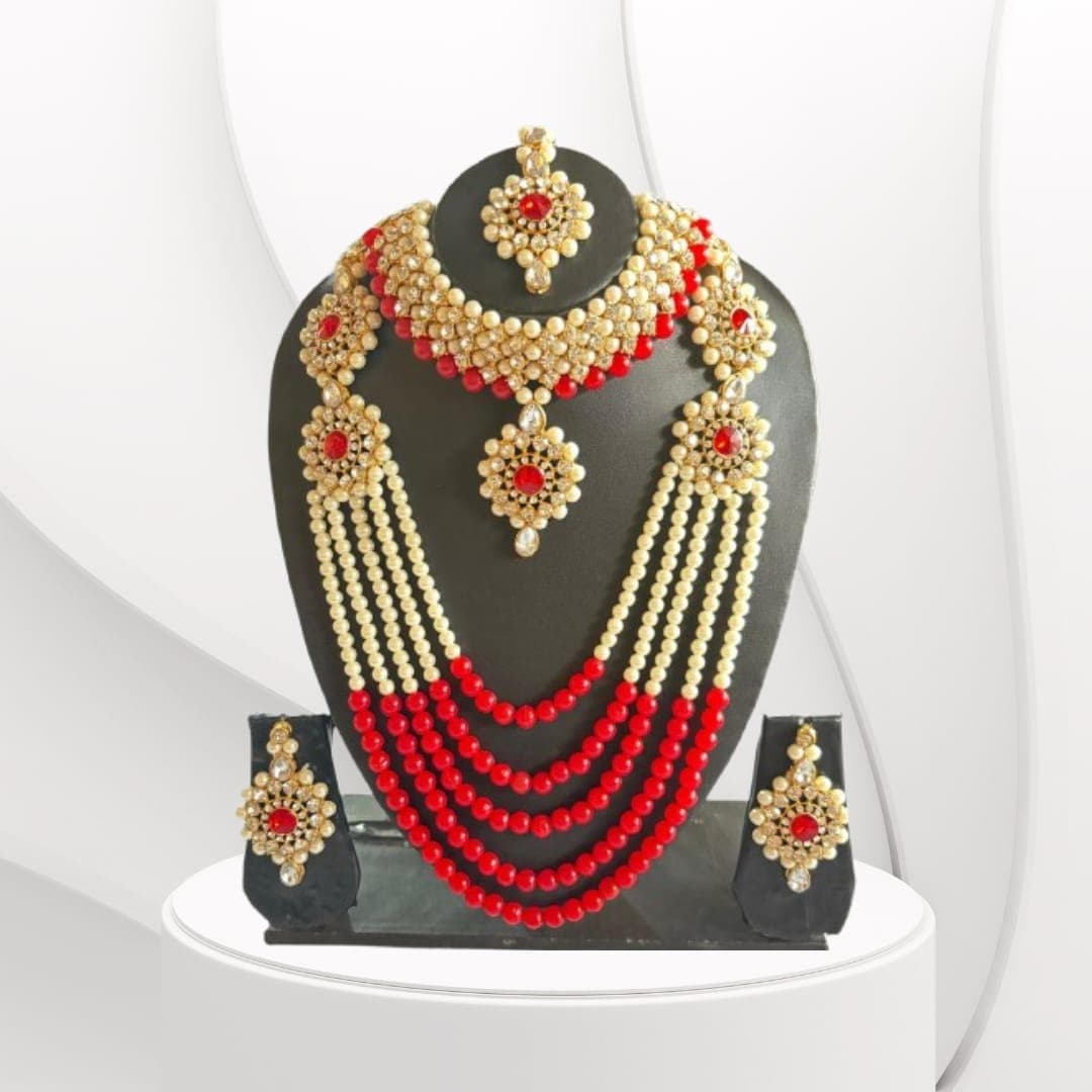 Manchaha Gold Plated Combo Jewellery Set - Red