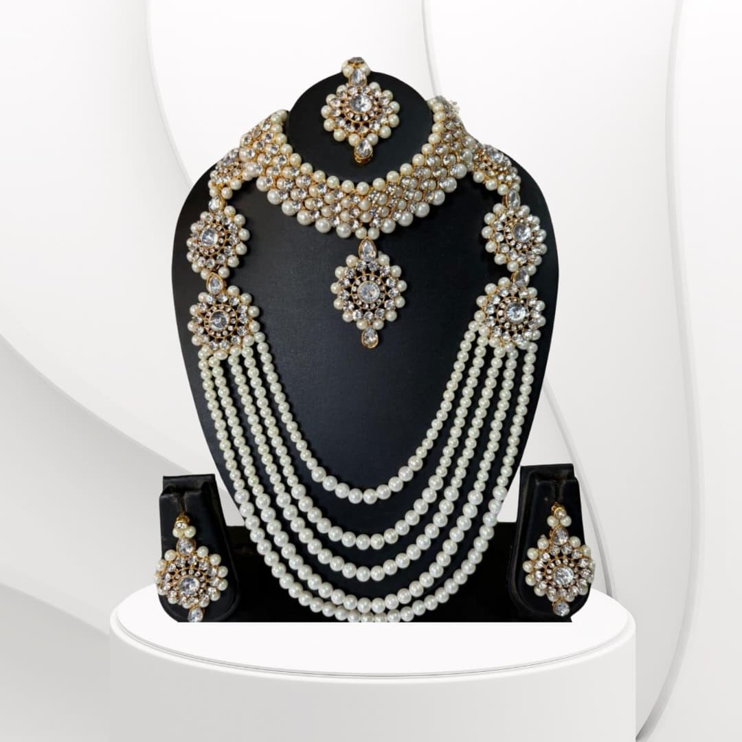 Manchaha Gold Plated Combo Jewellery Set - White