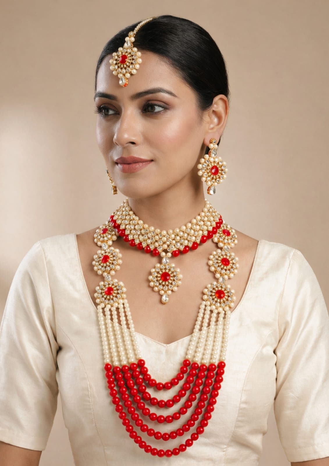 Manchaha Gold Plated Combo Jewellery Set - Red