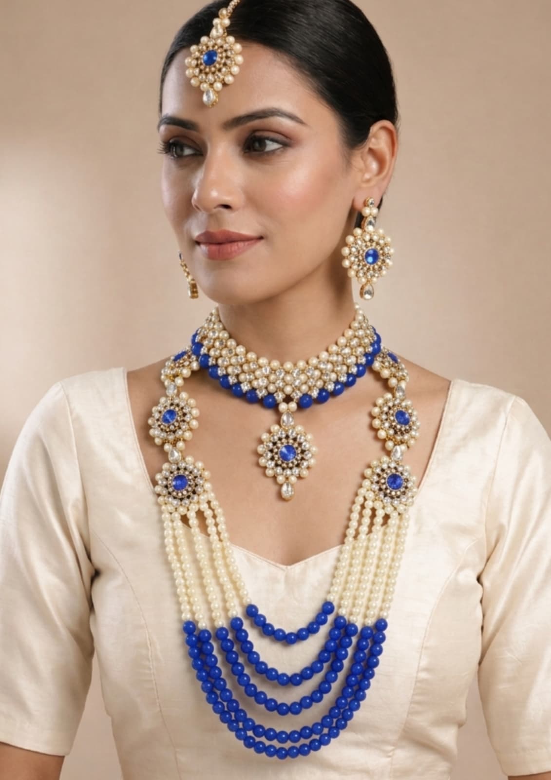 Manchaha Gold Plated Combo Jewellery Set - Blue