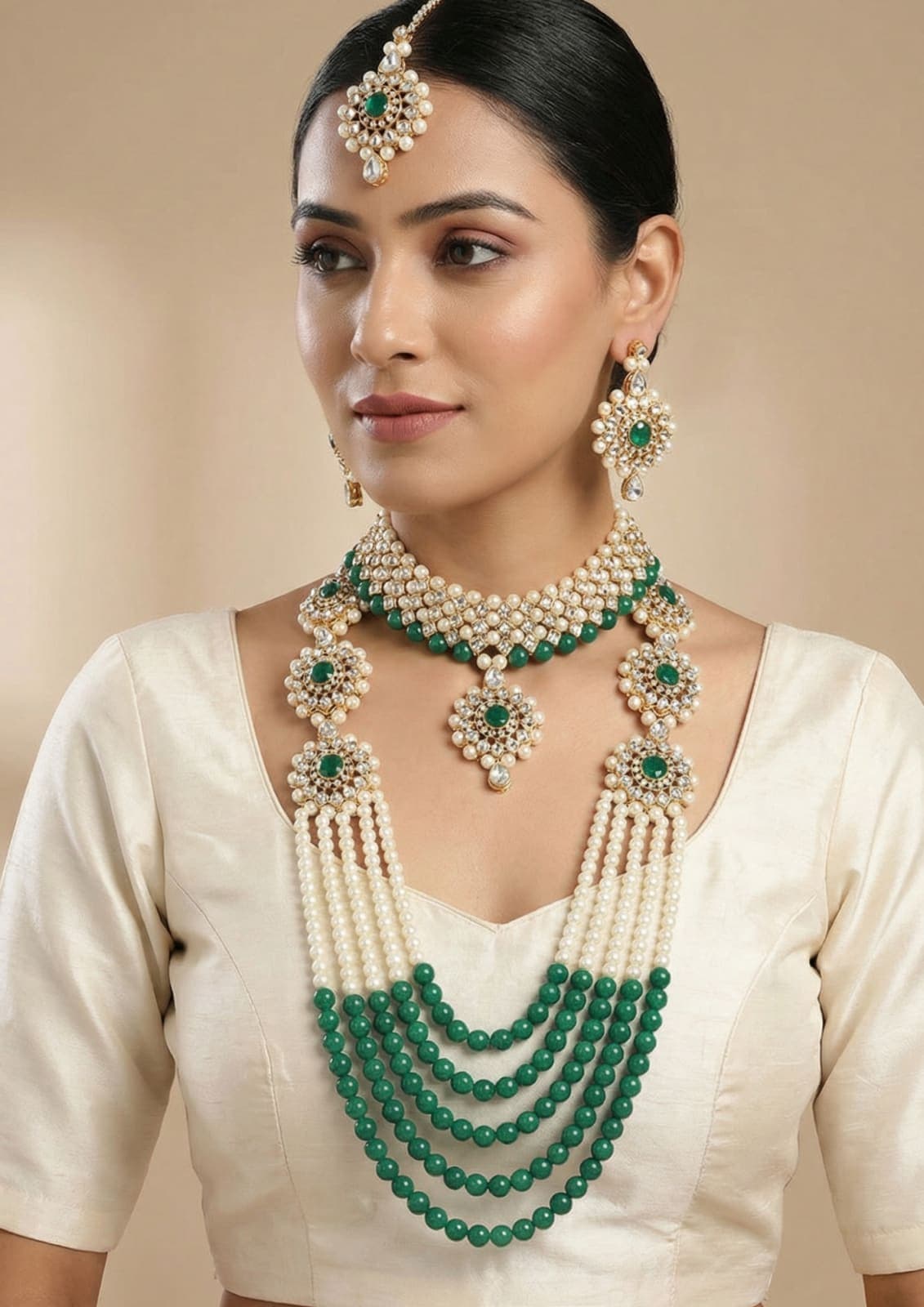 Manchaha Gold Plated Combo Jewellery Set - Green