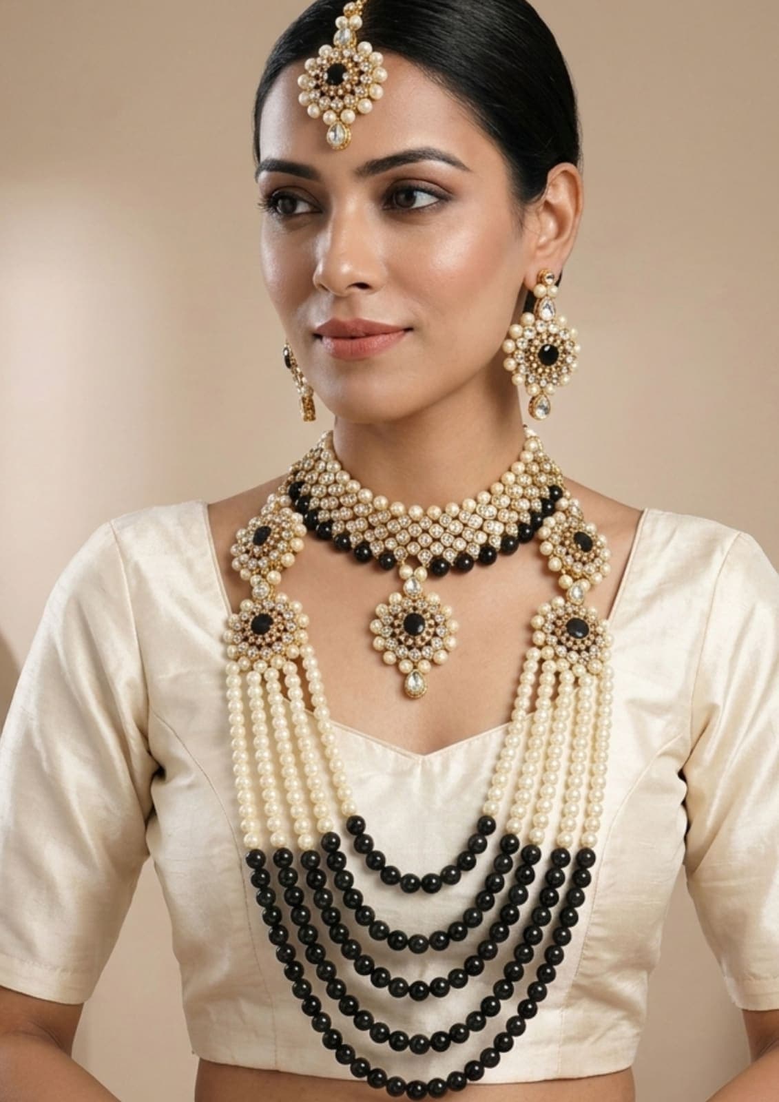 Manchaha Gold Plated Combo Jewellery Set - Black