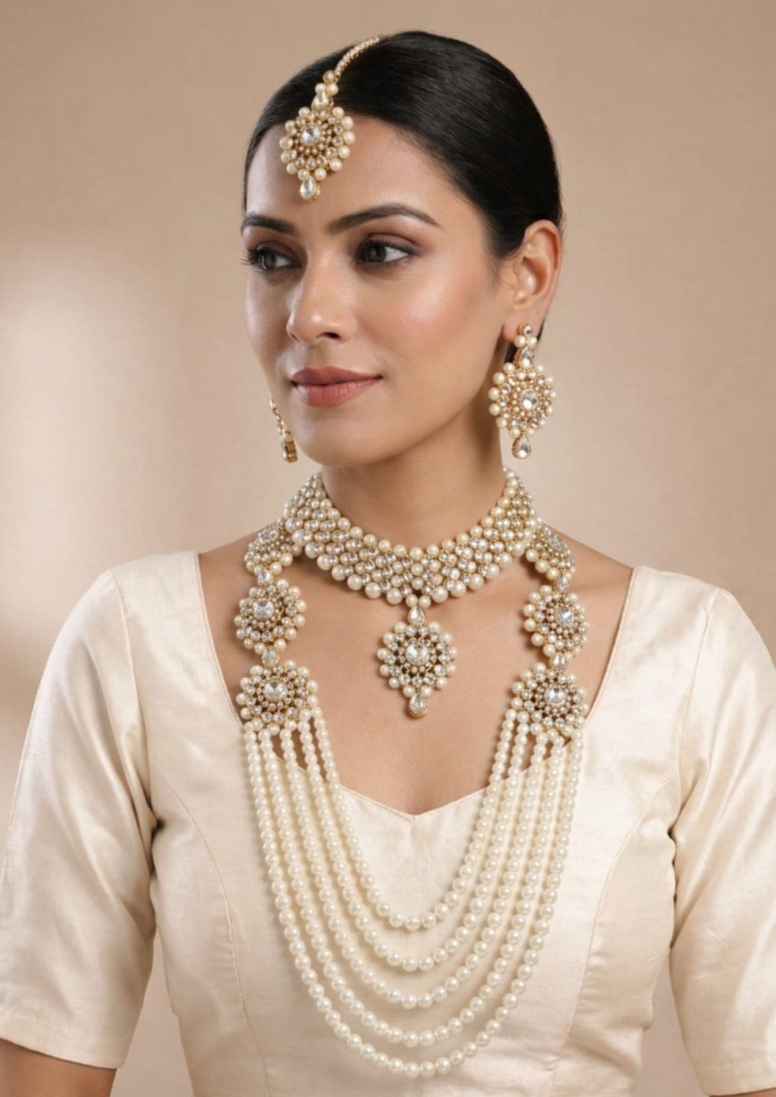 Manchaha Gold Plated Combo Jewellery Set - White