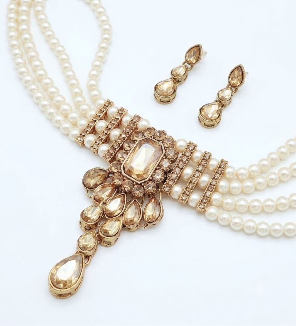 Manchaha Matte-Plated Pearl Choker Set - Gold