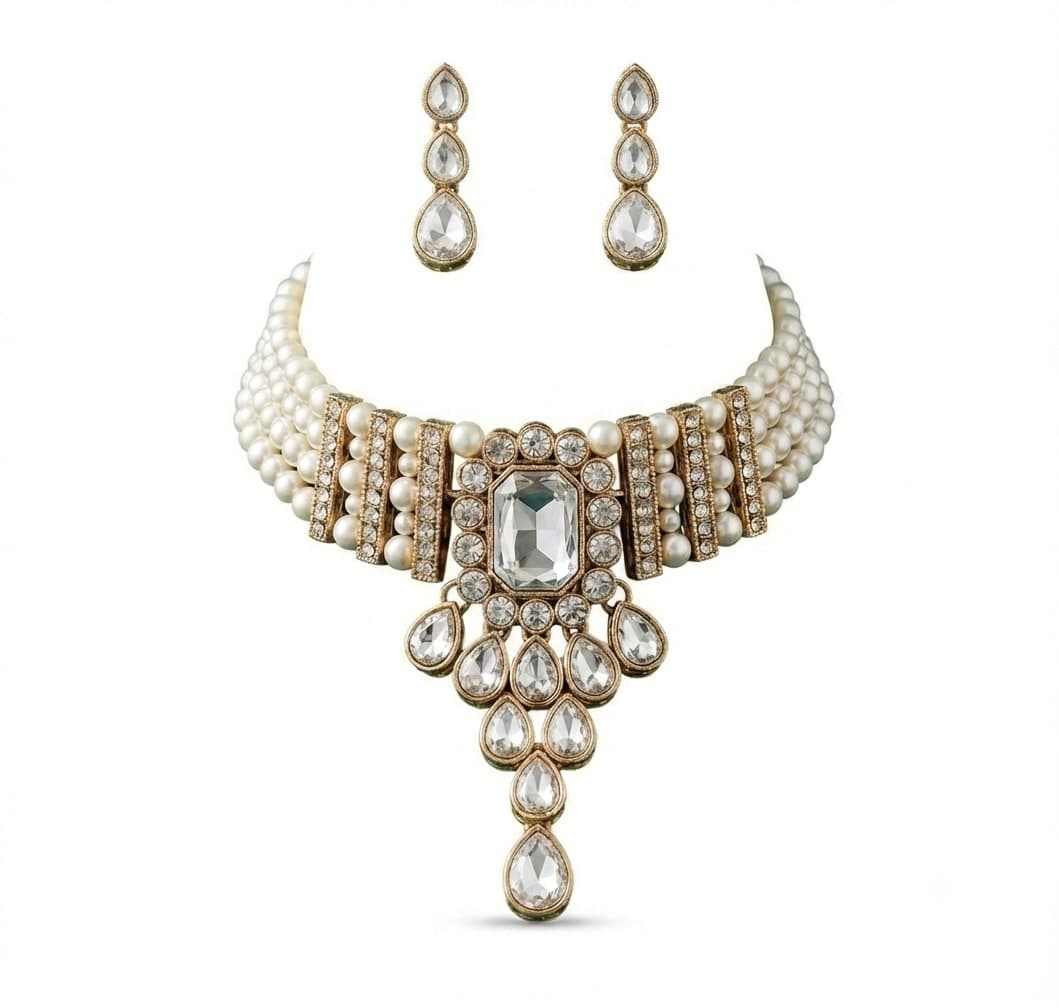 Manchaha Matte-Plated Pearl Choker Set - Gold - White