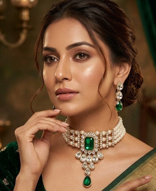 Manchaha Matte-Plated Pearl Choker Set - Green