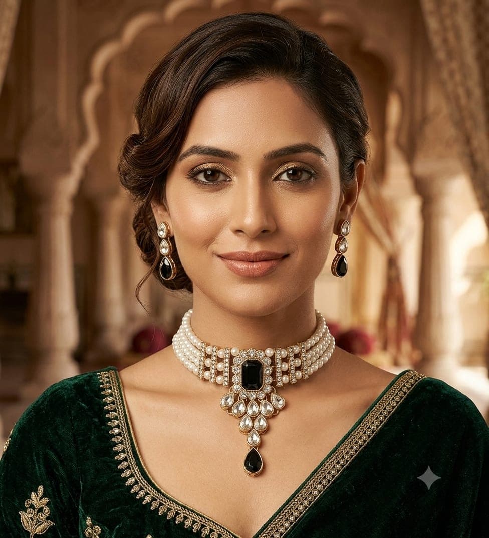 Manchaha Matte-Plated Pearl Choker Set - Black
