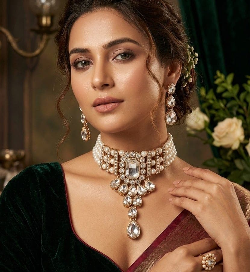 Manchaha Matte-Plated Pearl Choker Set