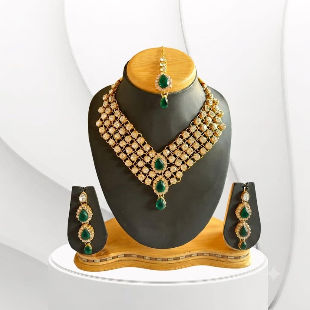 Manchaha Gold Plated Maroon Bridal Collection Set - Green
