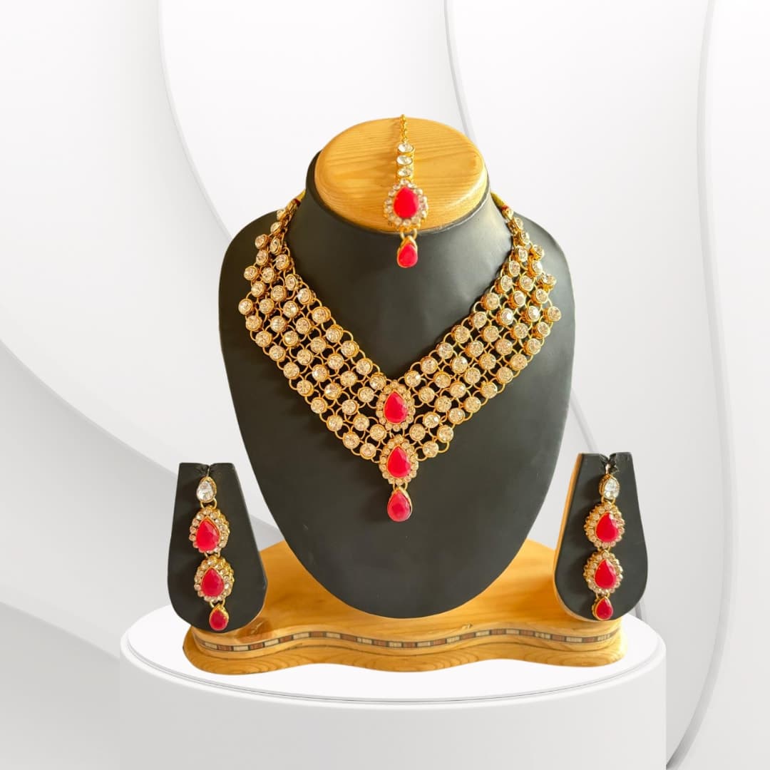Manchaha Gold Plated Maroon Bridal Collection Set - Rani