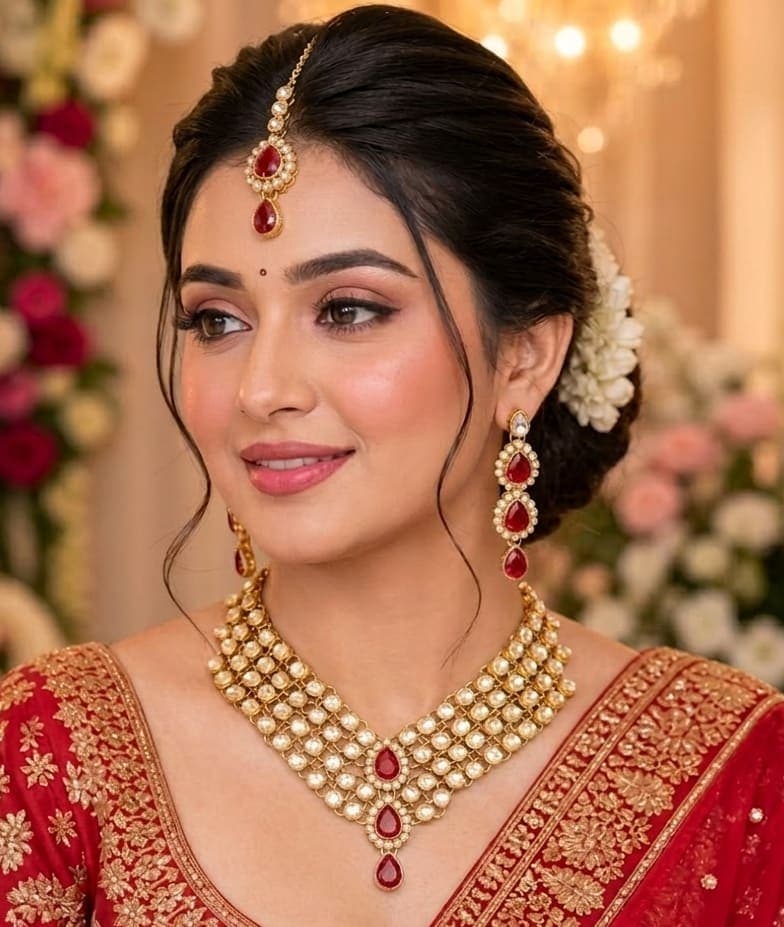 Manchaha Gold Plated Maroon Bridal Collection Set
