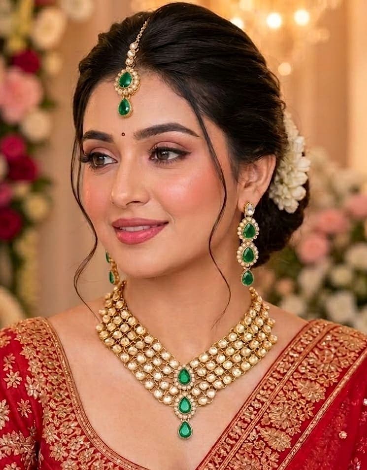 Manchaha Gold Plated Maroon Bridal Collection Set - Green