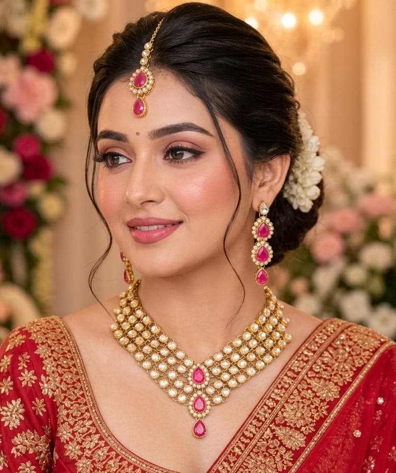 Manchaha Gold Plated Maroon Bridal Collection Set - Rani