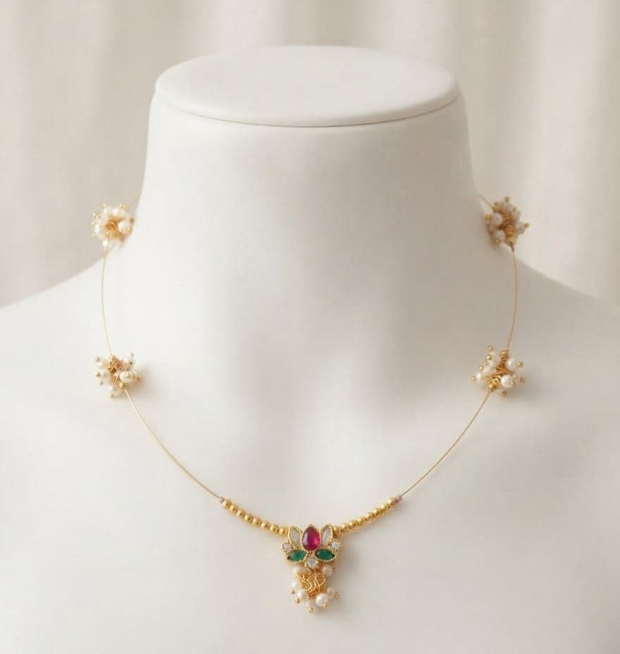 Manchaha Golden Wire Necklace & Lotus Pendant