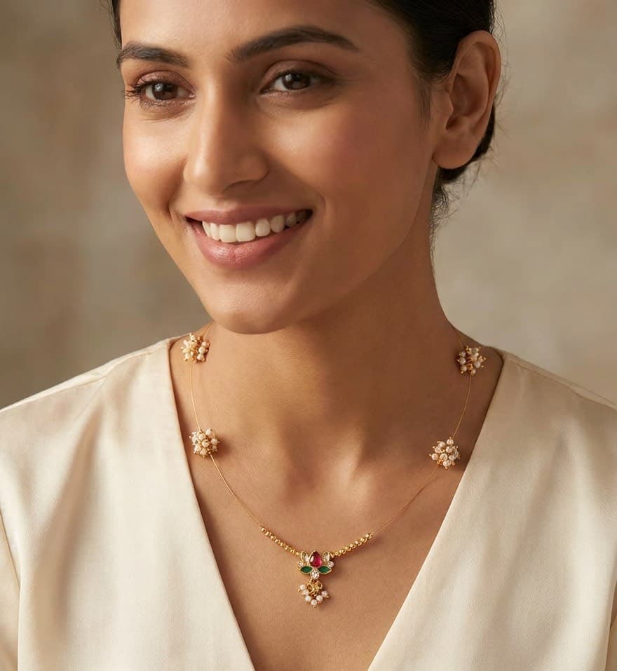Manchaha Golden Wire Necklace & Lotus Pendant