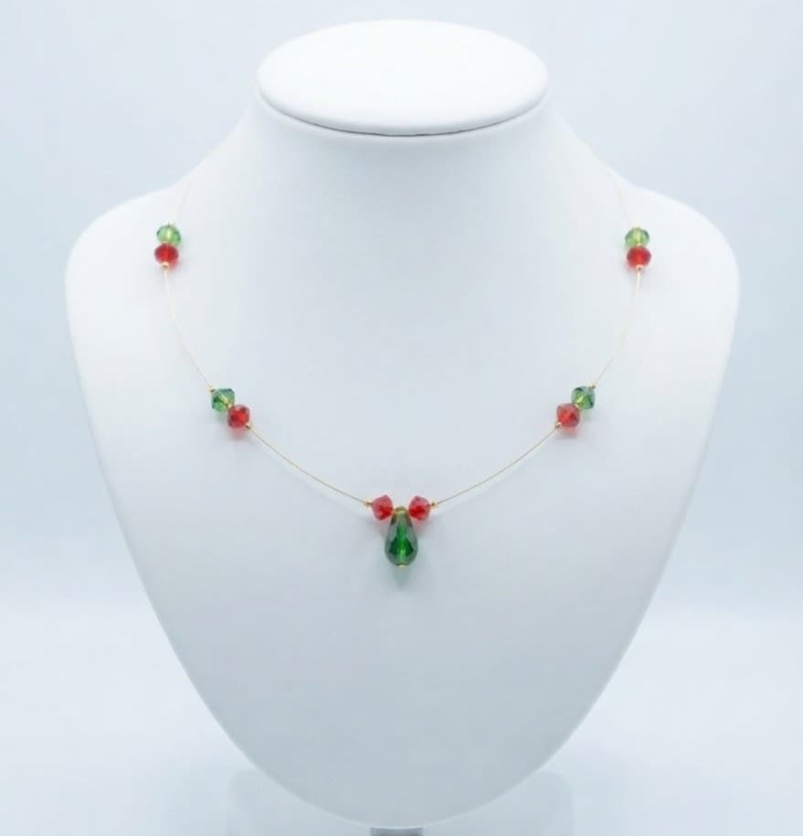 Manchaha Red & Green Crystal Pearl Accents Necklace
