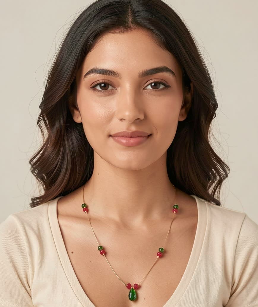Manchaha Red & Green Crystal Pearl Accents Necklace
