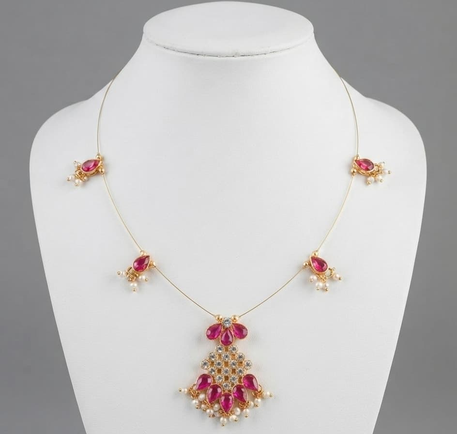 Manchaha Gold-Plated Pendant Pink Stone