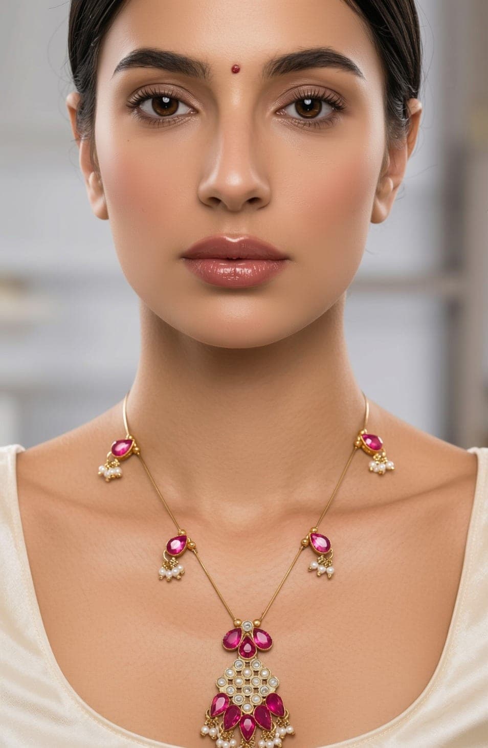 Manchaha Gold-Plated Pendant Pink Stone