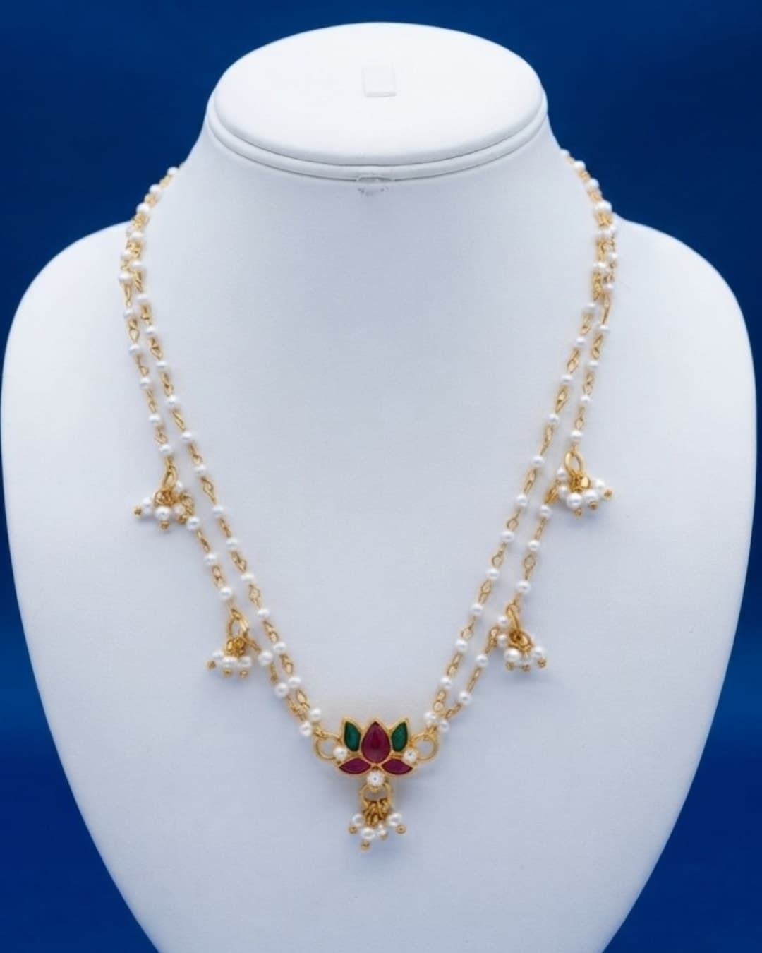 Manchaha South Indian Style Pearl and Lotus Pendant