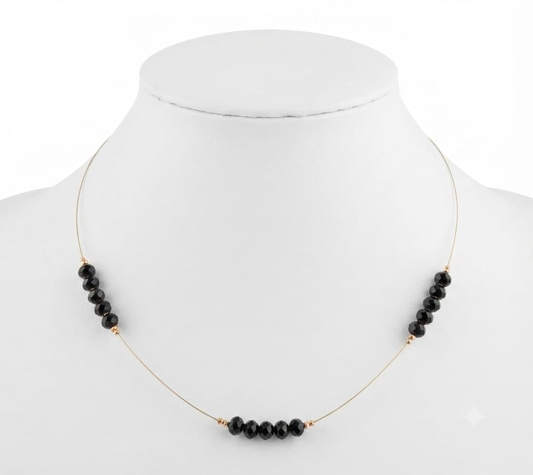 Manchaha Black Crystal Beaded Necklace
