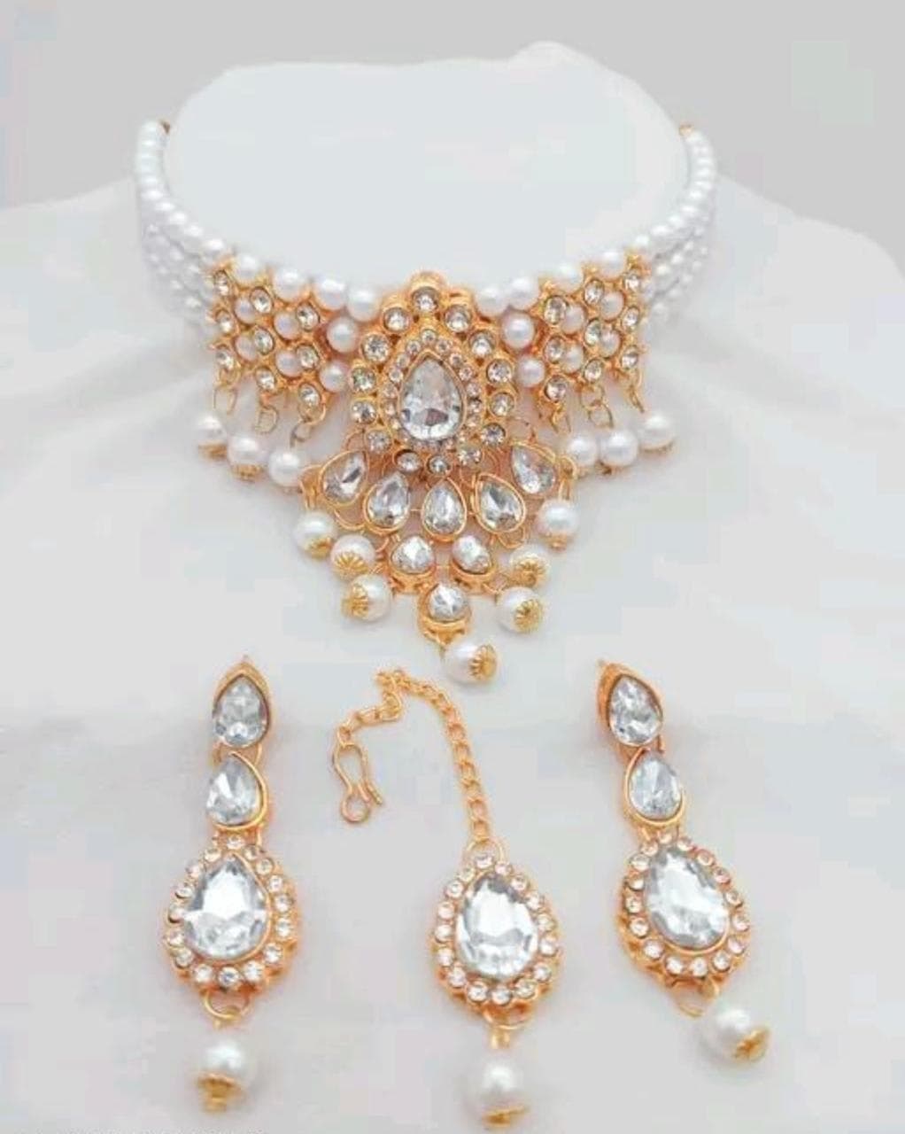 Manchaha Gold-Plated Pearl Choker Necklace Set - White