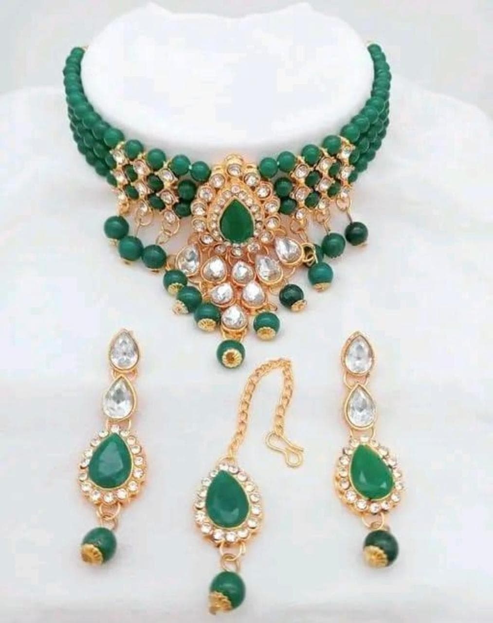 Manchaha Gold-Plated Pearl Choker Necklace Set - Green