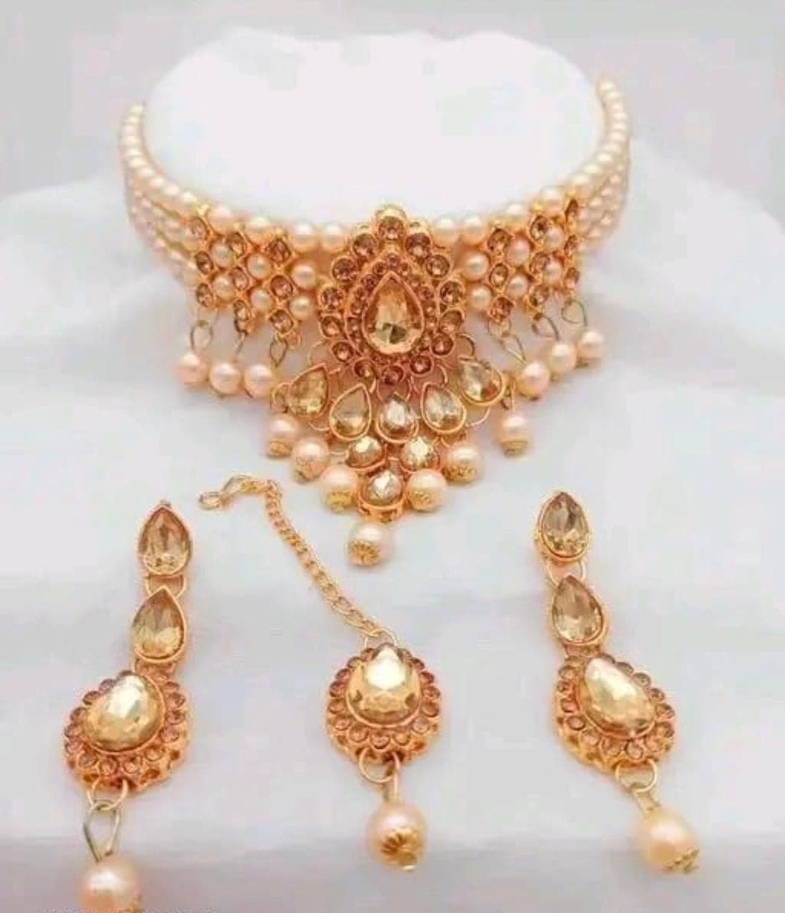 Manchaha Gold-Plated Pearl Choker Necklace Set - Gold