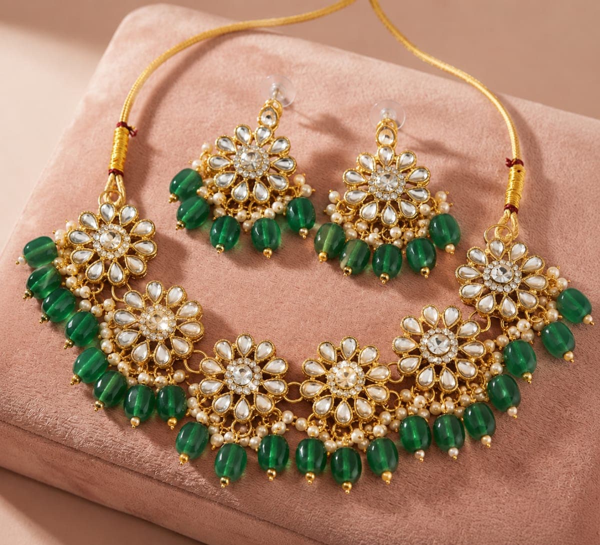 Manchaha Floral Kundan Choker Set - Green