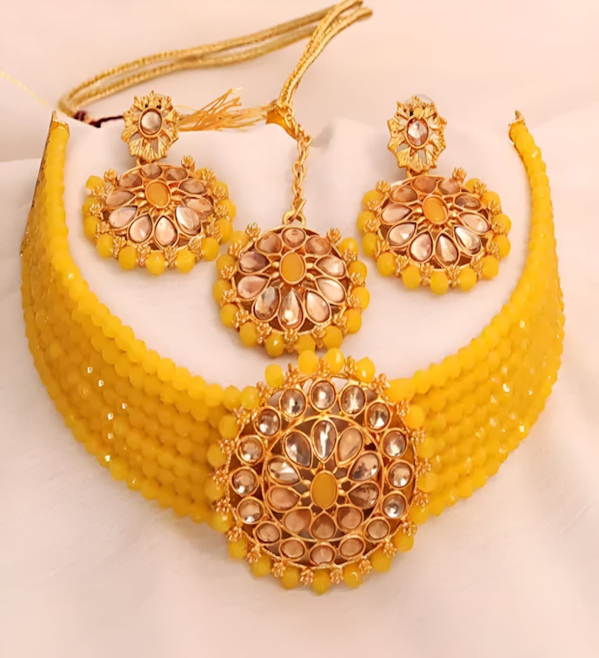 Manchaha Gold Plated Aishwarya Choker Set - Yellow