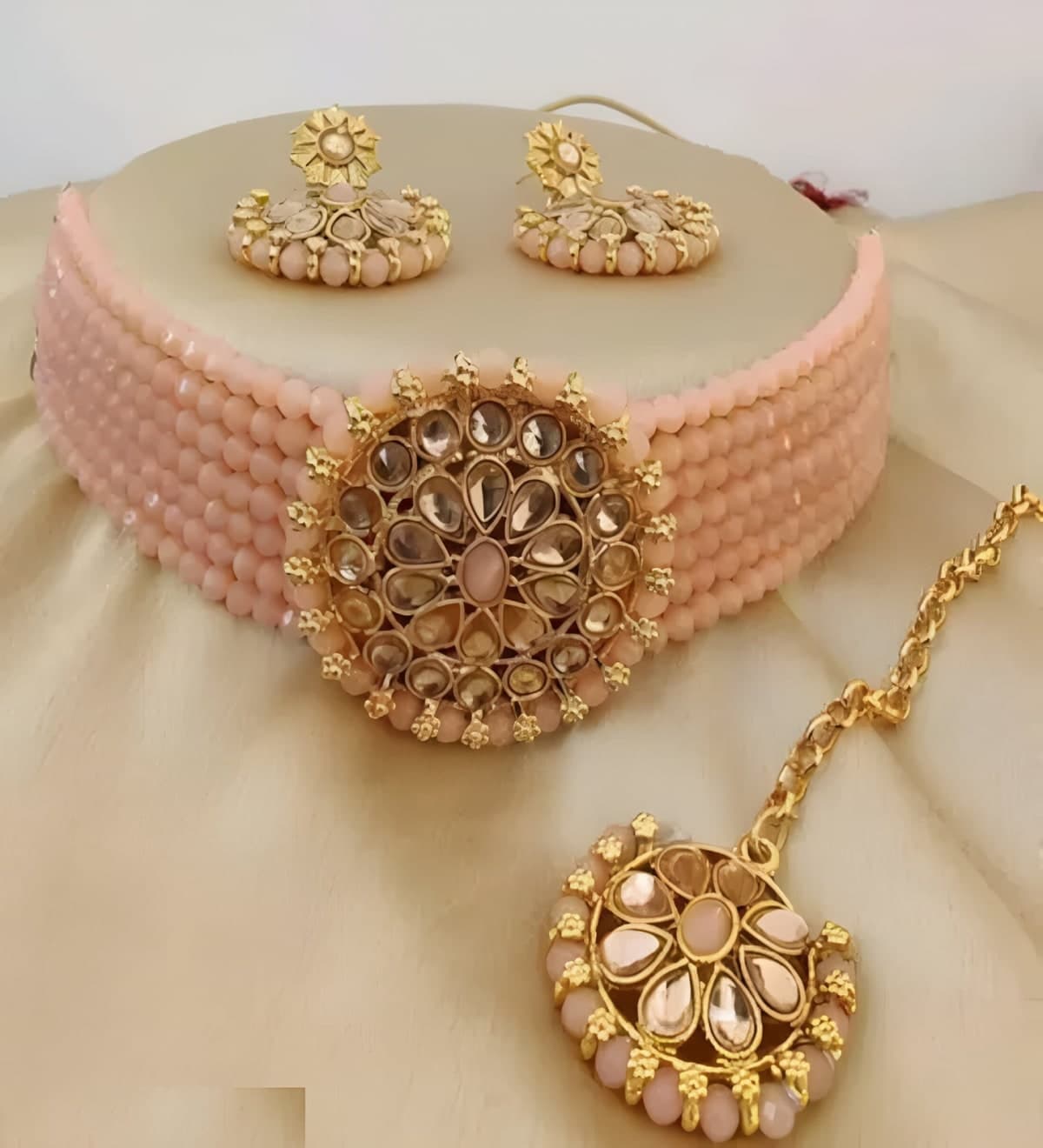 Manchaha Gold Plated Aishwarya Choker Set - Peach