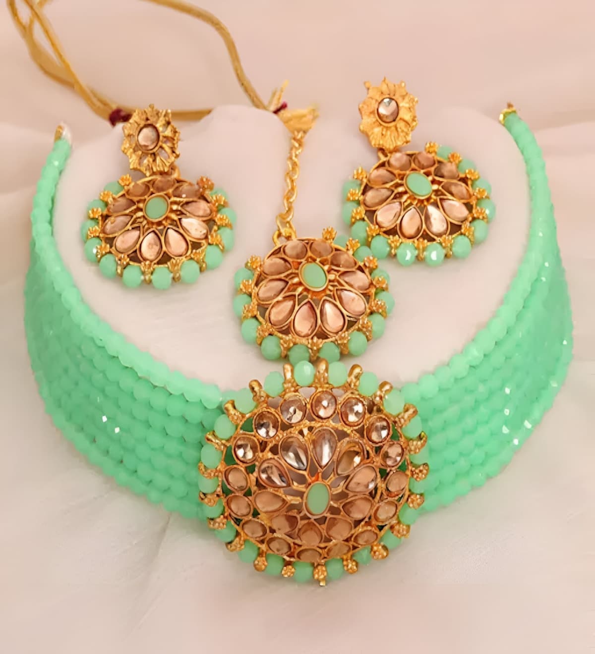Manchaha Gold Plated Aishwarya Choker Set - Mintgreen