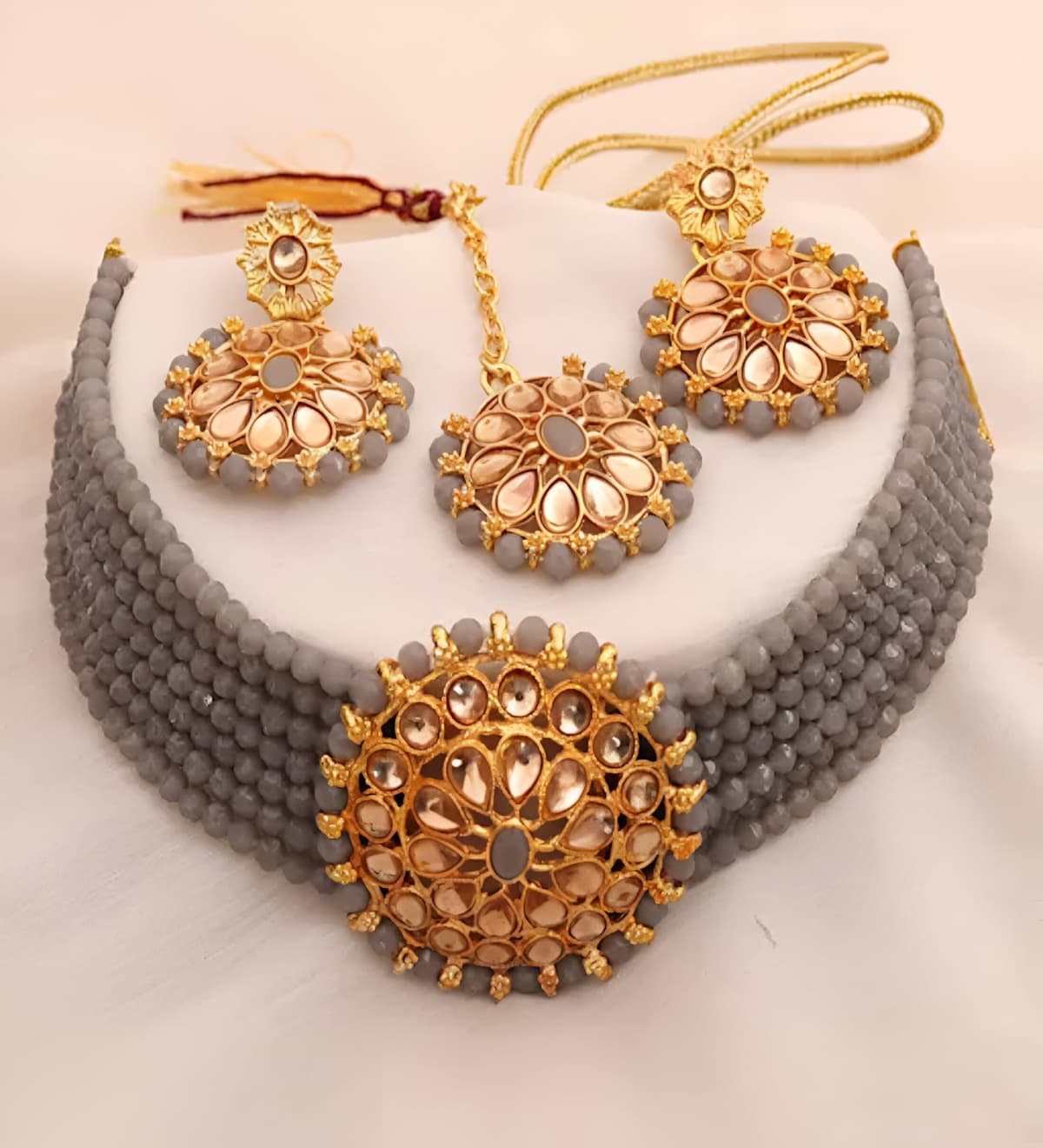 Manchaha Gold Plated Aishwarya Choker Set - Grey