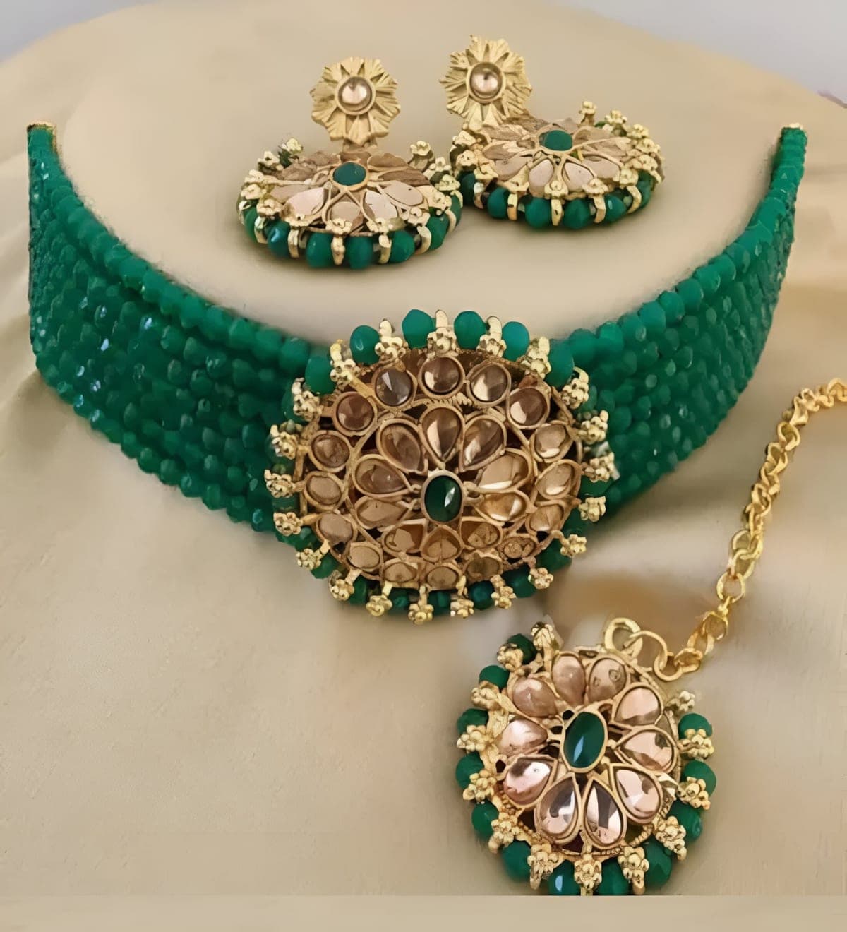Manchaha Gold Plated Aishwarya Choker Set - Green