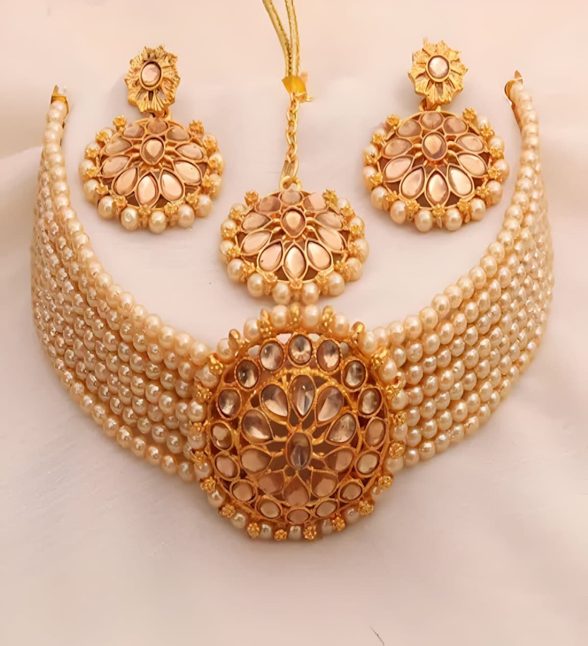 Manchaha Gold Plated Aishwarya Choker Set - Gold