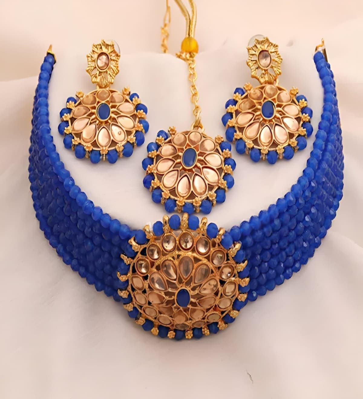 Manchaha Gold Plated Aishwarya Choker Set - Blue