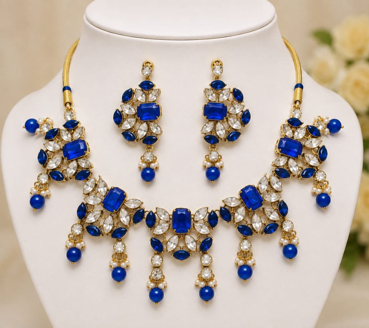 Manchaha Kundan & Markiss Stone Bridal Set - Blue