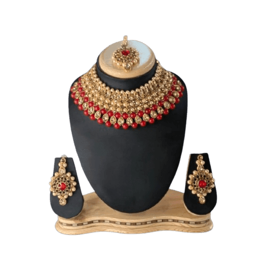 Manchaha Gold Plated Pearl Necklace Set - Red
