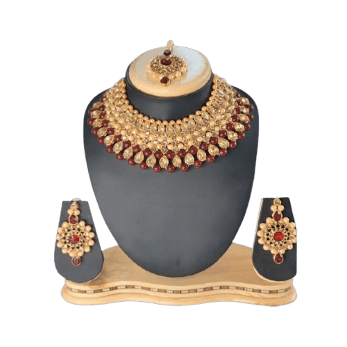 Manchaha Gold Plated Pearl Necklace Set - Maroon
