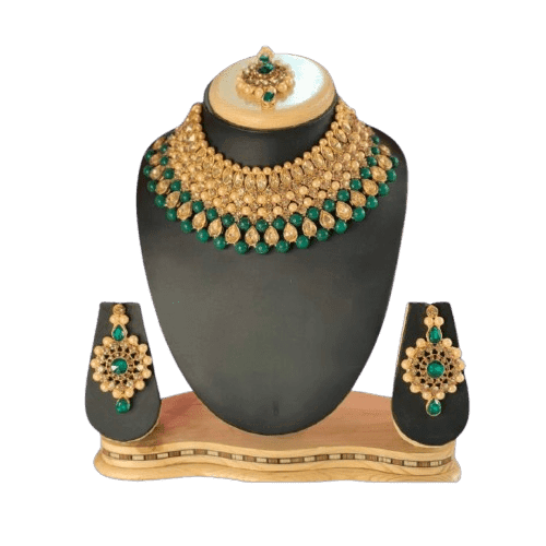 Manchaha Gold Plated Pearl Necklace Set - Green