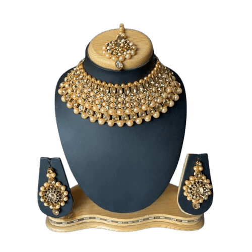 Manchaha Gold Plated Pearl Necklace Set - Gold