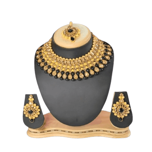 Manchaha Gold Plated Pearl Necklace Set - Black