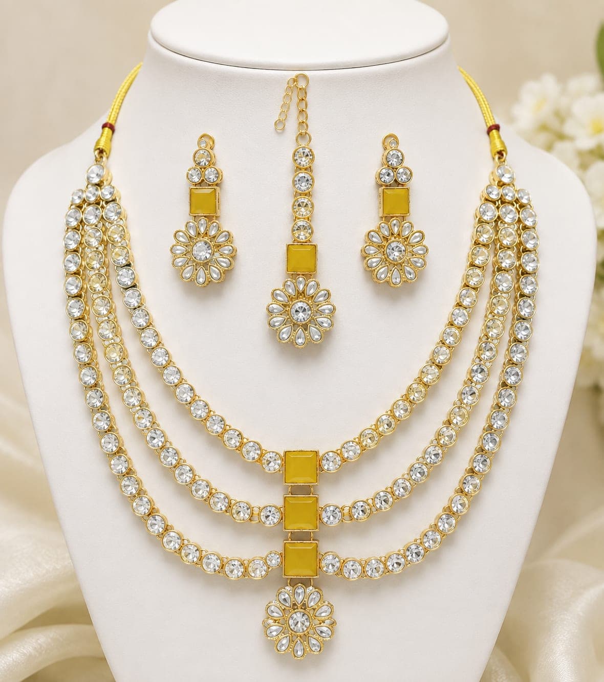 Manchaha Gold Plated Sparkling Stones Necklace set - Yellow