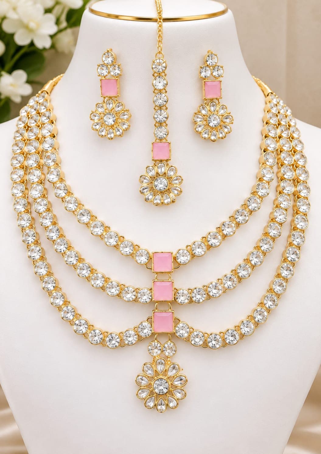 Manchaha Gold Plated Sparkling Stones Necklace set