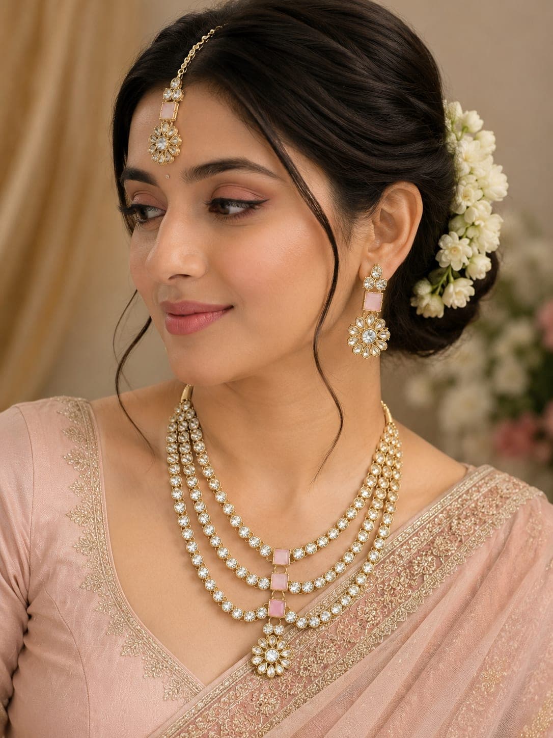 Manchaha Gold Plated Sparkling Stones Necklace set