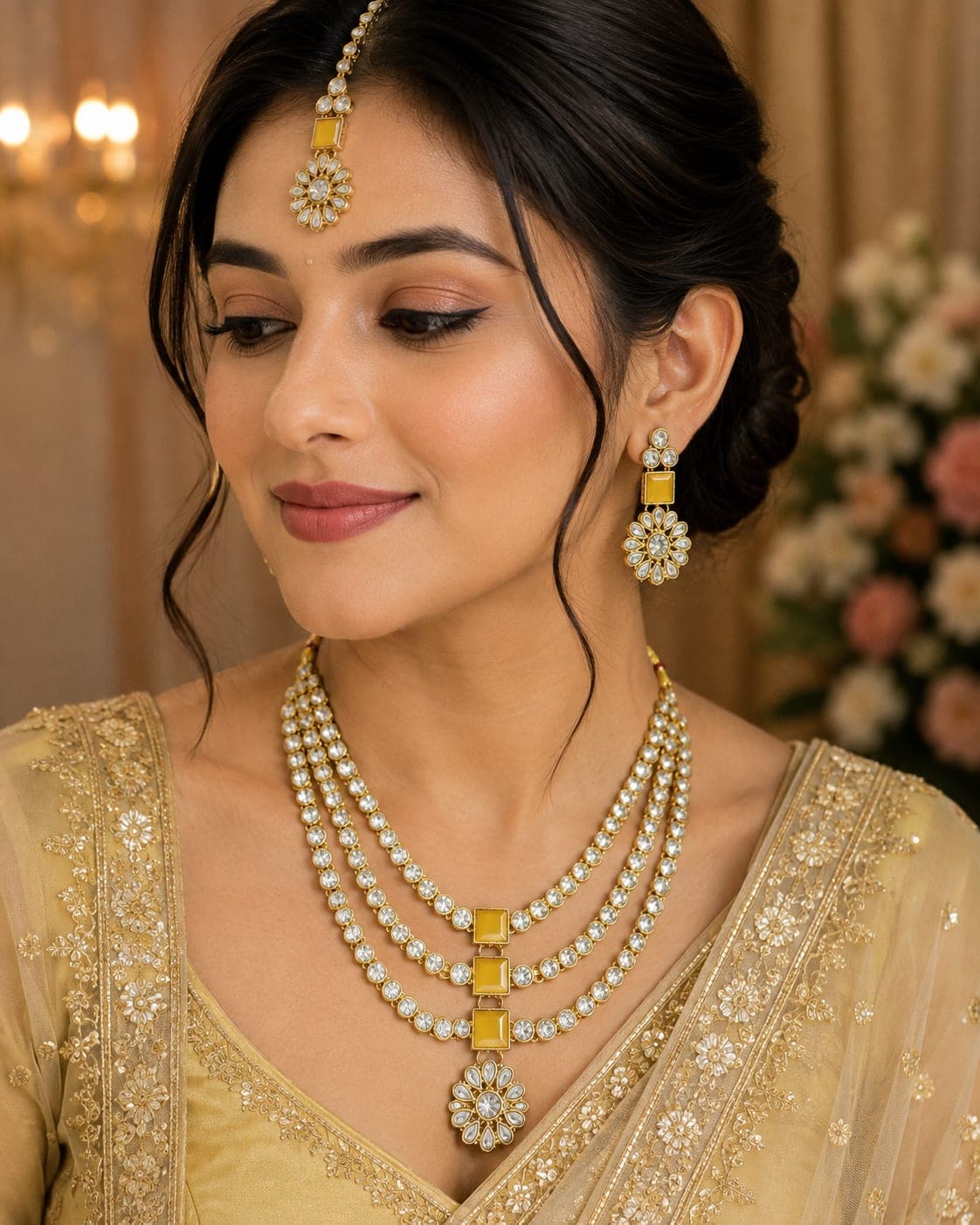 Manchaha Gold Plated Sparkling Stones Necklace set - Yellow