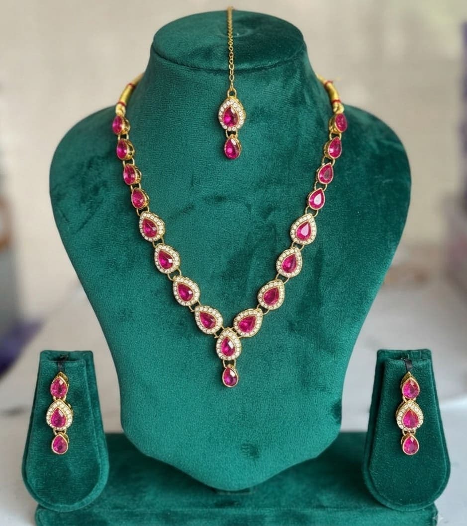 Manchaha Gold Plated Kundan and Stone Necklace Set - Pink