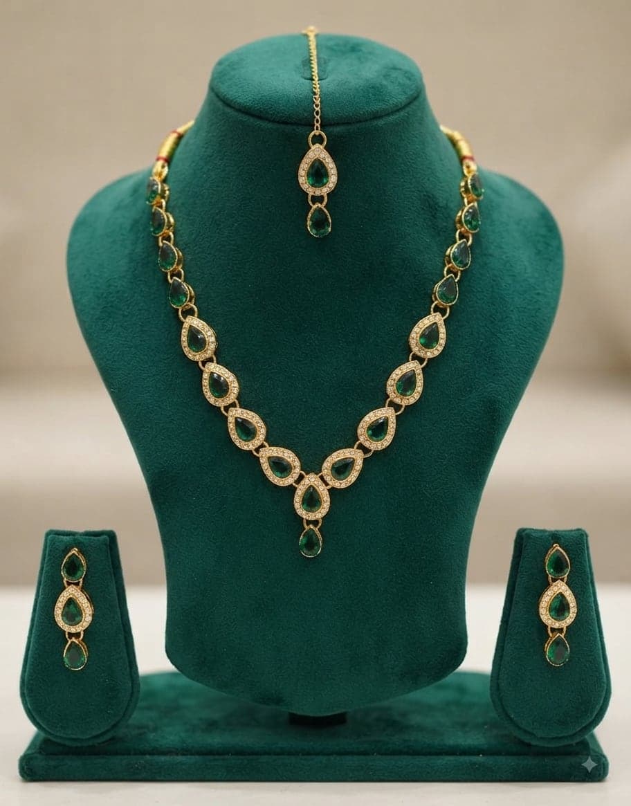 Manchaha Gold Plated Kundan and Stone Necklace Set - Green
