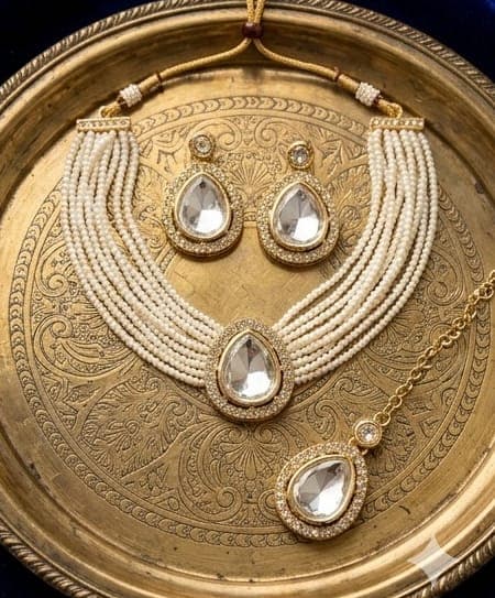 Manchaha silver plated Pearl choker Set